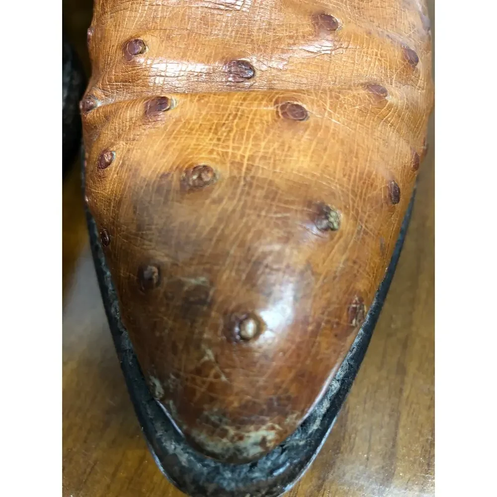 J. Chisholm Men's Full quill Ostrich Leather Western Cowboy Boots Size 9 D USA